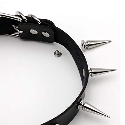 Eigso Vintage Punk Goth Studded Rivet Pu Leather Collar Choker Necklace with Spikes Adjustable - color: H-Black