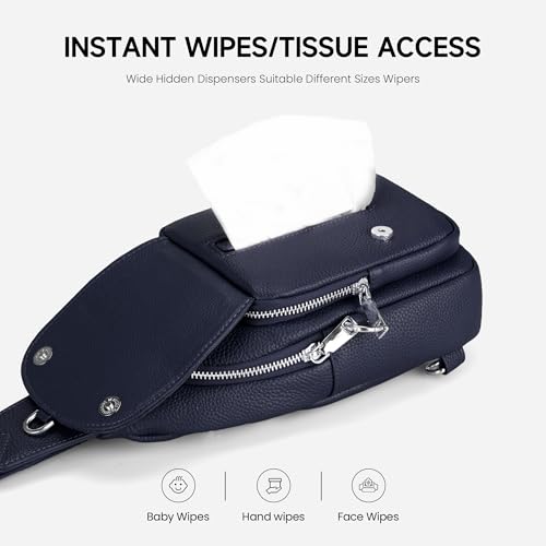 befen Anti Theft Genuine Leather Sling Bag for Women RFID Small Crossbody Bag Chest Bag Leather Fanny Packs for Travel - color: Navy Blue