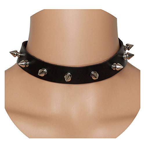Eigso Vintage Punk Goth Studded Rivet Pu Leather Collar Choker Necklace with Spikes Adjustable - color: A-Black