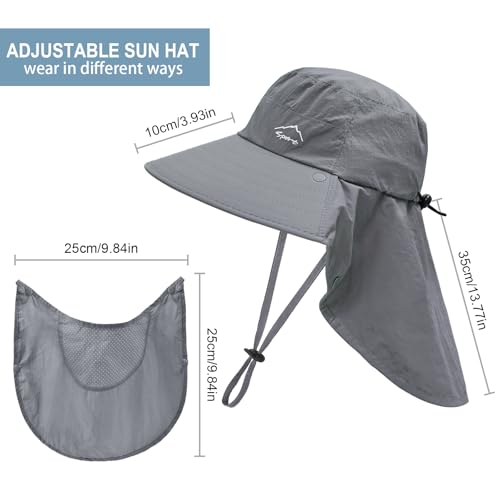 Sun Hat for Men Women with Neck Flap,UPF 50+ UV Protective Hiking Fishing Hats,Wide Brim Sun Hat for Women&Men - color: 1pack-style2-darkgrey(with Face Cover)