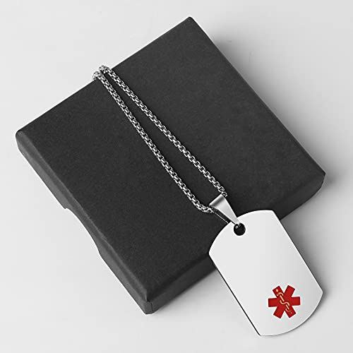 Medical Alert ID Necklace, Laser Engraved Autism, Stainless Steel Tag Pendant with 23.6 inch Chain for Men Women - color: Silver, size: AUTISM
