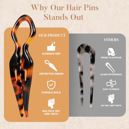 8Pack Prestige Hair Pins for Women, 2.75” Small French Hair Pin for Updos Chignons & Buns, Curved Shape for Better Head Fit Hair Accessories, Serrated Anti-Slip Design, Styling for All Hair Types - color: Tortoise Shell-B
