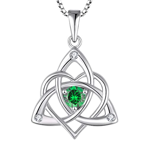 STARCHENIE Celtic Knot Necklace for Women 925 Sterling Silver Trinity Love Knot Pendant Birthstones Jewelry - color: 5-emerald-May