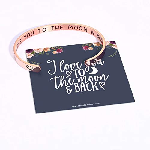 M MOOHAM Bracelets for Women Girls, Quote Mantra Bracelet Funny Inspirational Jewelry Gifts for Best Friend, Mom, Daughter, Son, Sister, Niece Birthday Mothers Day Present Come Gift Box - style: I love you to the moon &back-Rose Gold