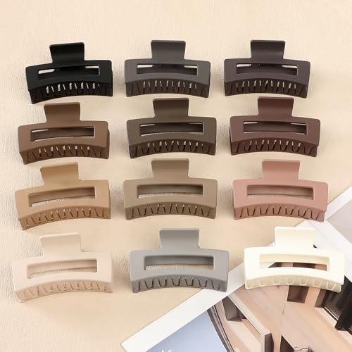 Sisiaipu 3.5 Inch Medium Hair Claw Clips 12 Pcs Square Claw for Thick and Thin Hair Rectangular Rectangle Hair Clips Jaw Clips Bulk Hair Accessories for women and Girls (Regular) - color: Regular