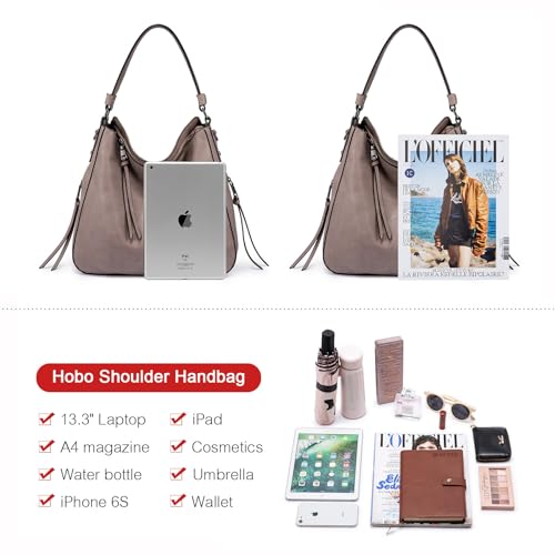 Realer Hobo Crossbody Bags for Women Designer Faux Leather Hobo Handbags Retro Large Size Shoulder Bag Bucket Purse - color: Ash-gun Black Hardware, size: Large-15.2 inch