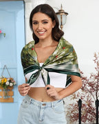 AWAYTR 35” Satin Head Scarf for Women Like Silk Scarf Hair Bandanas Women Large Square Neck Scarf Headscarf Head Wrap - color: Green