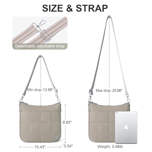 Anti Theft Crossbody Bags for Women,Quilted Puffer Travel Purses Shoulder Hobo Bag Handbag with Guitar Strap - color: Grey