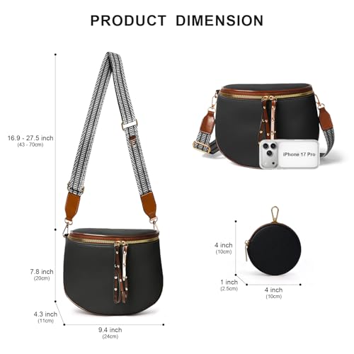 Crossbody Bags for Women, Large Vegan Leather Trendy Bum Bag - color: Black Brown