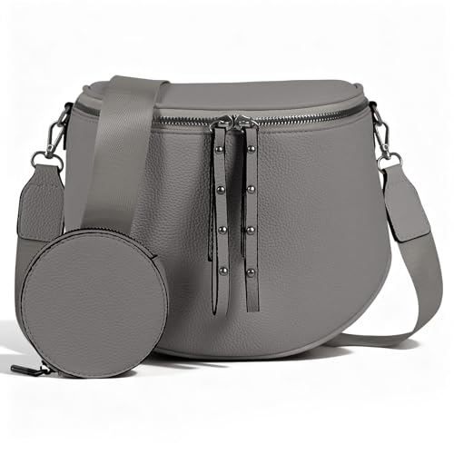 Crossbody Bags for Women, Large Vegan Leather Trendy Bum Bag - color: Ash Gray