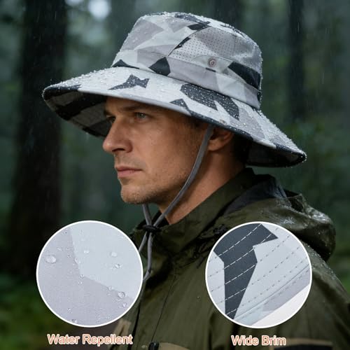 Sun Hat for Men Women UV Protection Wide Brim Fishing Hats Breathable UPF 50+ Boonie Bucket Hats Beach Safari Hiking Garden - color: 1 Pack Cp Lightgrey