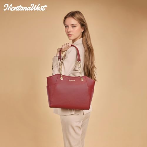 Montana West Tote Bag for Women Chain Top-handle Handbags - color: M Fiery Red