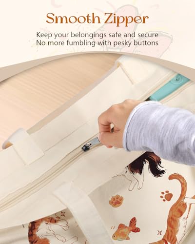 Miss Adola Canvas Tote Bag with Zipper – Cute Canvas Bags for Women Aesthetic Design Reusable Totes for Shopping Work Travel - style: Four Cats