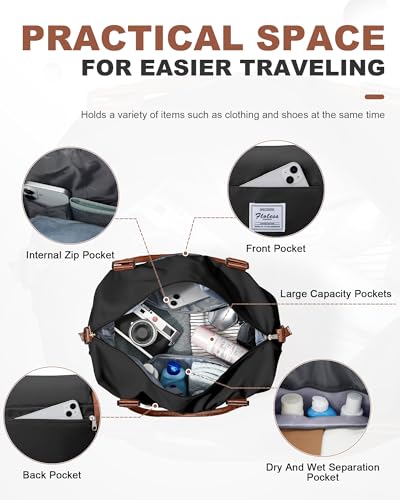 Spirit Travel Duffel - 18x14x8 Inches Weekender Overnight Bag with Shoes Compartment, Trolley Sleeve & Carry On for Airplanes, Sport Tote Gym Bag - Black/Brown - color: H7-BlackBrown, size: Large