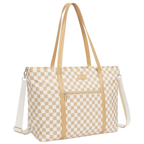 Laptop Tote Bag for Women 17 Inch, Teacher Work Bag with Compartments Business Laptop Bag With 15 Pockets Work Tote Bag - color: A1-brown/Beige Canvas-1pcs