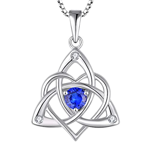 STARCHENIE Celtic Knot Necklace for Women 925 Sterling Silver Trinity Love Knot Pendant Birthstones Jewelry - color: 9-sapphire-Sept