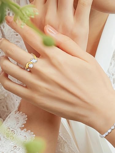 1.5 Carat Color-D VVS1 Clarity Moissanite Engagement Wedding Rings, Toi et Moi Wave Rings for Women, 925 Sterling Silver White Gold/Yellow Gold Rhodium Plated Ring, Valantine Mother's Day Jewelry - color: Yellow Gold, size: Size 10