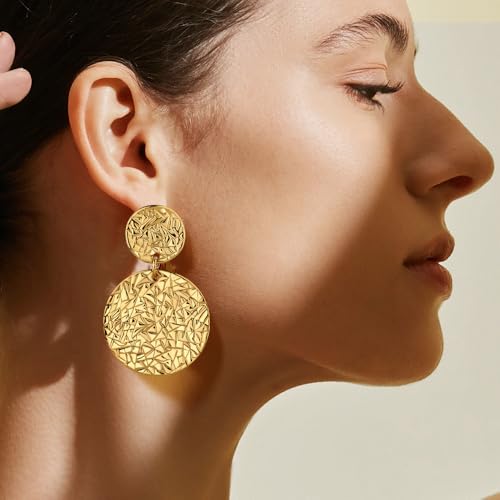 Gold Statement Earrings For Women 18K Gold Plated Sectored Flower Leaf Shell Angel Wing Earring Large Stud Earrings Hypoallergenic Stud - color: Geometric round earring