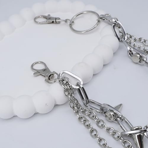 Layered Pants Chain keychain for Women Men Punk Wallet Chains Hiphop Jeans Keychain Halloween Jewelry - style: E-bullet chain 2