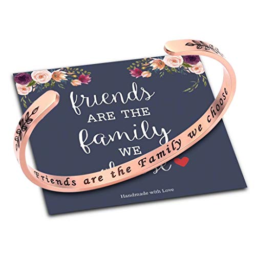 M MOOHAM Bracelets for Women Girls, Quote Mantra Bracelet Funny Inspirational Jewelry Gifts for Best Friend, Mom, Daughter, Son, Sister, Niece Birthday Mothers Day Present Come Gift Box - style: Friends are the family we choose-Rose Gold