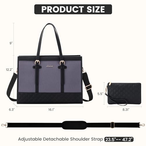 LOVEVOOK Laptop Bag for Women, 15.6 inch Canvas Tote, Large Capacity Work Bag with Clutch Purse, Computer Office Business Briefcase, Casual Handbag for Travel, College, Teacher, School - color: Grey, size: 15.6 inch