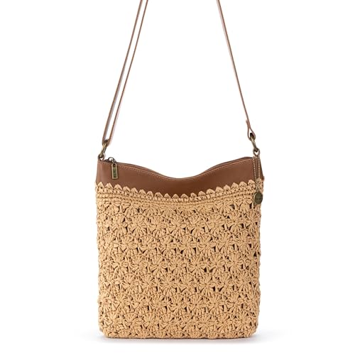 The Sak Lucia Crossbody Bag in Crochet, Convertible Purse with Adjustable Shoulder Strap - color: Natural Primrose Straw