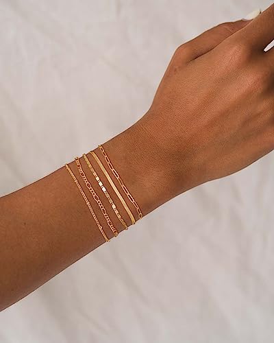 DEARMAY 14K Gold Plated Bracelets for Women, Jewelry Sets Cute Tennis Beaded Bracelets Cuban Link Paperclip Chain Dainty Bracelet Pack Gifts - color: BRACELET-M