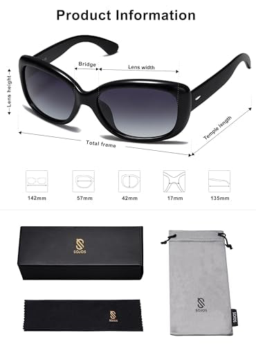SOJOS Vintage Square Sunglasses for Women Polarized UV Protection Havana Frame SJ2111 - color: Black/Gradient Grey