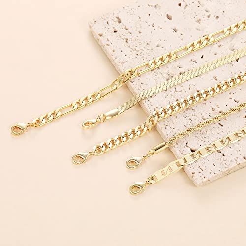 DEARMAY 14K Gold Plated Bracelets for Women, Jewelry Sets Cute Tennis Beaded Bracelets Cuban Link Paperclip Chain Dainty Bracelet Pack Gifts - color: ANKLET-A