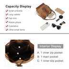 AFKOMST Faux Suede Bucket Bags and Drawstring Crossbody Purse for Women Medium Tote Handbags with 2 Shouder Straps | Fit Pad mini, Long Wallet, Removable Long Strap - color: Brown