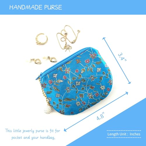 Handmade Women Coin Purse Rosary Pouch Silk Jewelry Bag Brocade Zipper Wallet - SkyBlue - color: SkyBlue