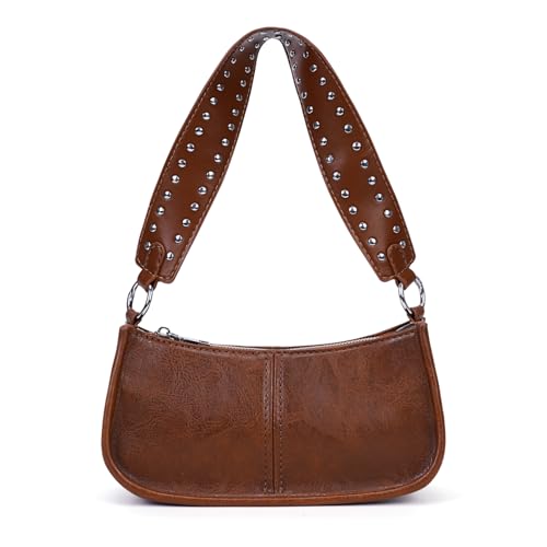 Shoulder Bags for Women Y2k Purse and Handbags Retro Studded Crossbody Bag Small Shoulder Purse Leather Hobo Handbag - color: A1-dark Brown