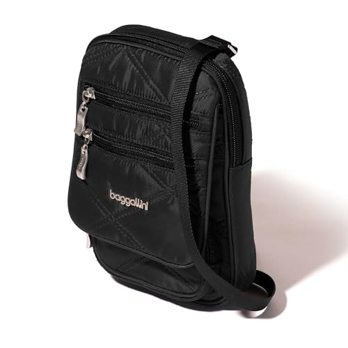 Baggallini Journey Crossbody Bags for Women 9x6 Small Lightweight Travel Handbag W/RFID - color: Black Quilt