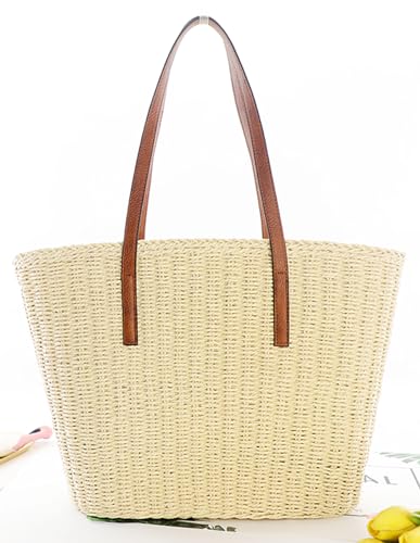 Beaguful Women's Shoulder Handbags Beach Chic Tote Purse Leisure Vacation Hobo Bag with Zipper Closure - color: Beige