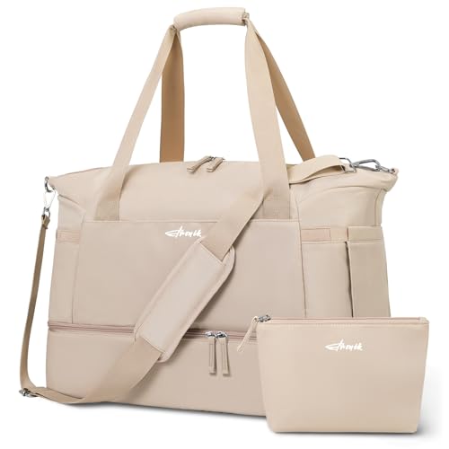 ETRONIK Gym Bag for Women, 45L Carry On Travel Duffel Bag with Shoes Compartment, Weekender Overnight Bag with Wet Pocket for Women, Travel, Gym, Weekend, Large Size - color: Brown, size: Large