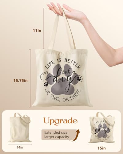 Miss Adola Canvas Tote Bag with Zipper – Cute Canvas Bags for Women Aesthetic Design Reusable Totes for Shopping Work Travel - style: Dog Paw
