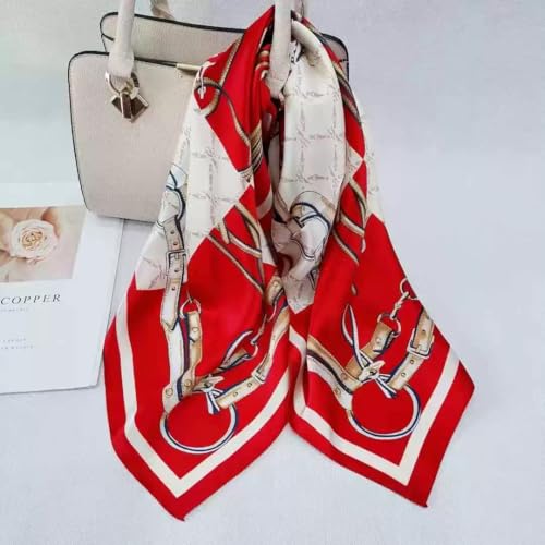 ANDANTINO 100% Mulberry Silk Square Scarf for Hair-25.6" X25.6'' Women Men Natural Silk Neckerchief Digital Printed Headscarf - color: Dark Red&creamy White