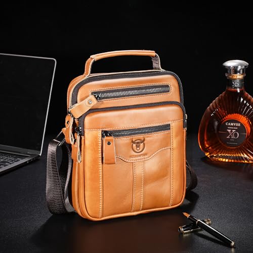 Leather Crossbody Bags for Men Casual Shoulder Bag Travel Messenger Bag Vintage Handbag Multi Pocket Satchel - color: Orange