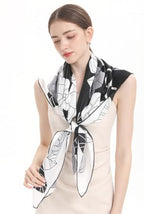 100% Pure Mulberry Silk Scarf 43”*43” Large Square Lightweight Headscarf Women’s Hair Wraps Shawls with Gift Packed - color: Black White Gray Roses