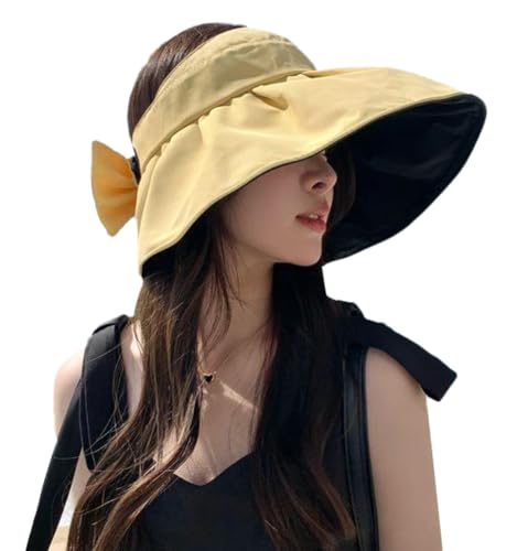 Sun Visor Hats for Women Wide Brim UPF 50+ Bucket Hats Summer Visor Caps Beach Hat Packable UV Protection Fishing Hiking Hat - color: Yellow