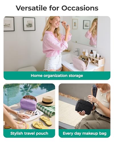 BAGSMART Cute Puffy Makeup Bag, Wide Opening Cosmetic Bag Compact & Spacious, Water-Resistant Travel Organizer Pouches for Women (Baby Blue) - color: 02-Baby Blue