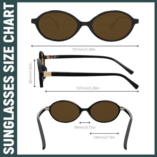 BOTEN Retro Oval Sunglasses for Women Men Small 90s Sun Glasses Trendy Round Shades Cute Designer Sunnies - color: Black Frame - Brown Lens