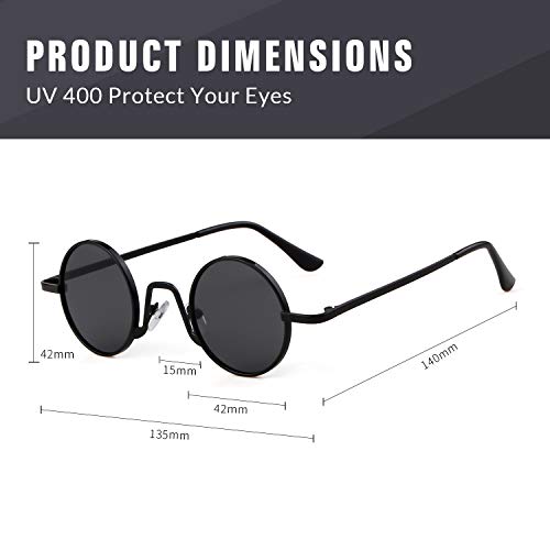 SORVINO Retro Small Round Sunglasses for Men Women Vintage Style Metal Frame - color: Black Frame/Grey Lens