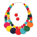 Chunky Wood Beaded Necklace Earrings Set African Tribal Collar Choker Necklace Geometric Ethnic Statement Jewelry - color: colorful
