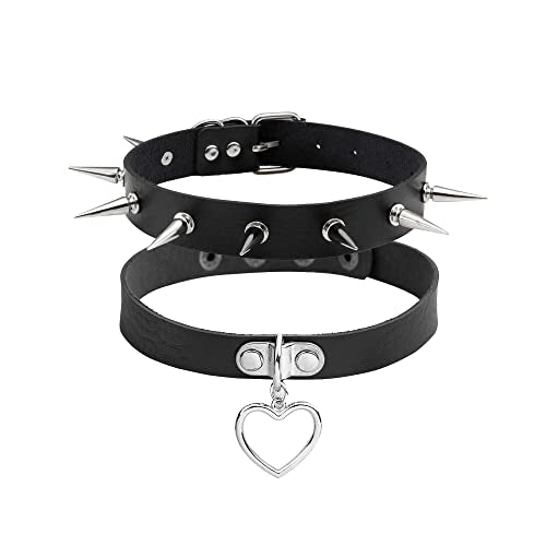 Eigso Vintage Punk Goth Studded Rivet Pu Leather Collar Choker Necklace with Spikes Adjustable - color: Extra Black