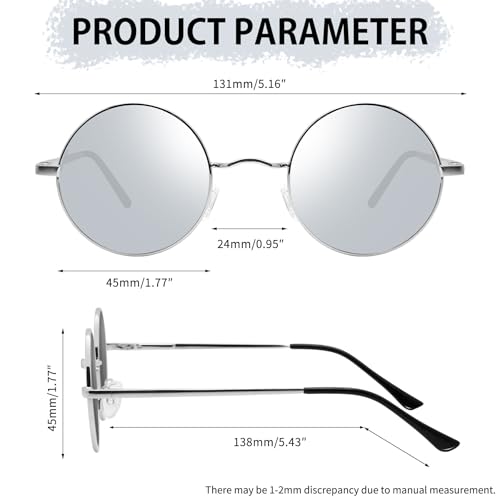 Joopin Retro Small Round Sunglasses Hippie Circle Sun Glasses Polarized UV400 Protection Metal Shades for Men Women - color: A09-silver Frame Mirrored