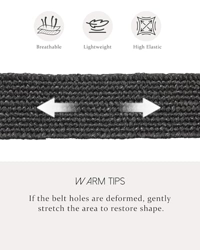 AWAYTR Womens Boho Woven Belt - Easy Care Plastic Elastic Belt with Handmade Raffia Buckle for Daily Vacation Work - color: Black, size: Fit Waist 36''-41''