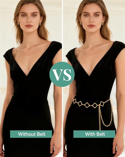 AWAYTR Cute Chain Belts for Women - Metal Waist Chain Belt for Dresses Jeans Country Concert Outfit - color: Gold-square