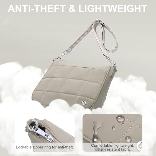 Anti Theft Crossbody Bags for Women,Quilted Puffer Travel Purses Shoulder Hobo Bag Handbag with Guitar Strap - color: Grey