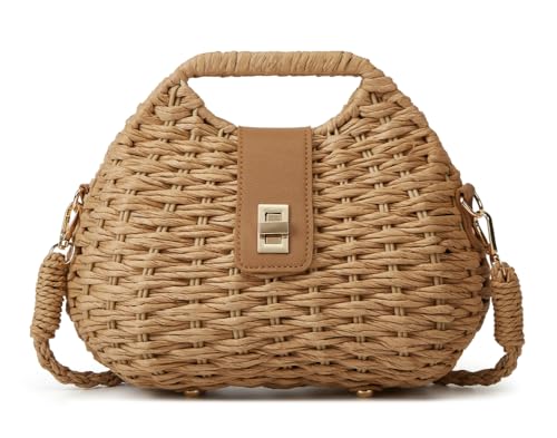 Women Straw Shoulder Handbag Natural Summer Beach Tote Bag Soft Bell Purse Straw Hobo Crossbody Bag 2026 - color: Khaki